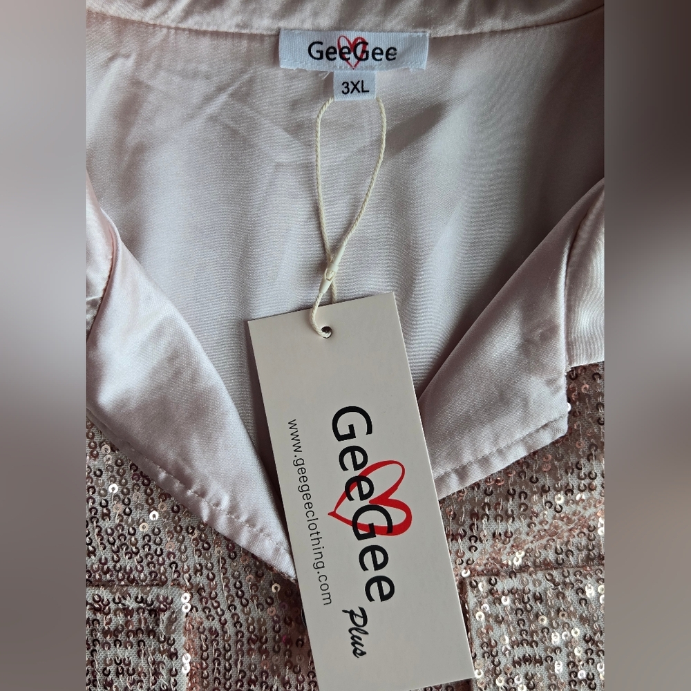 GeeGee Plus Rose Gold Sequin Shacket Button Down Jacket 3XL NWT - Picture 6 of 9